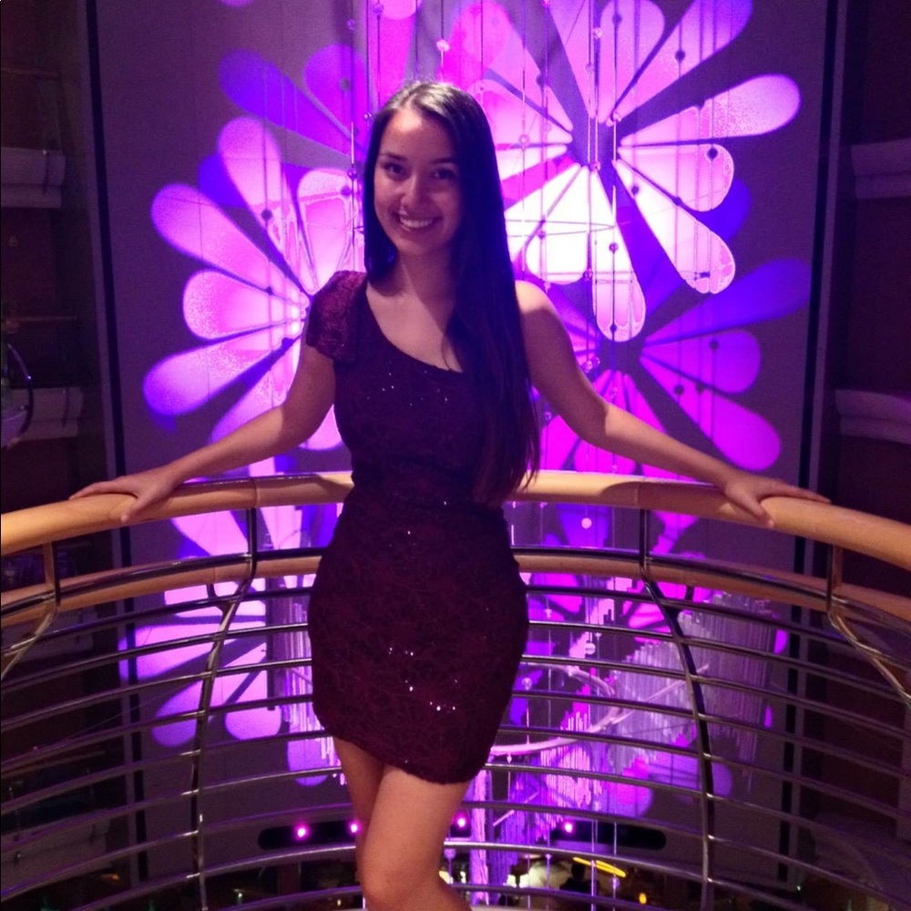 Purple off should sequin lace homecoming dress - Picture 1 of 6